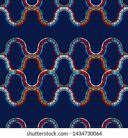 Octopus and waves. Ethnic boho seamless pattern. Patchwork texture. Weaving. Traditional ornament. Tribal pattern. Folk motif. Can be used for wallpaper, textile, wrapping, web.