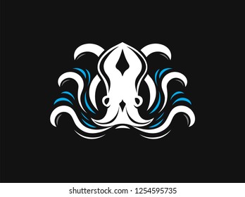 Octopus with waves logo vector illustration