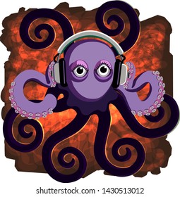 octopus wearing a pair of headphones