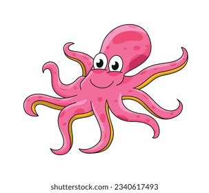 Octopus. Wildlife cartoon illustration. Vector drawing