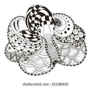 Octopus zentangle stylized, vector, illustration, freehand pencil, hand drawn, pattern