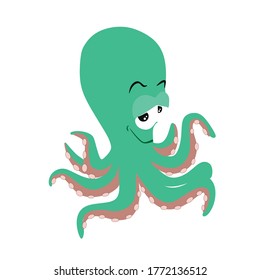 Octopus-blue sea animal vector illustration.Blue octopus for children's prints on the theme of marine life and 