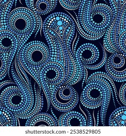 Octopuses made of blue beads - seamless pattern, Traditional bright ethnic ornament,. Vector print. Use for wallpaper, pattern fills,textile design.