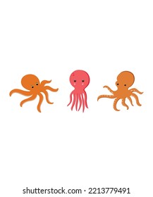 octopuses sea animals, underwater ocean creatures isolated on white background. Perfect for coloring book, textiles, icon, web, painting, books, t-shirt print.