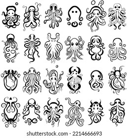 Octopuses Tribal Tattoo Design Vector Set