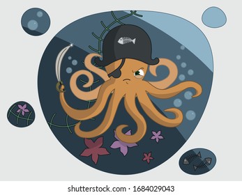 octopus-pirate in the water with sword