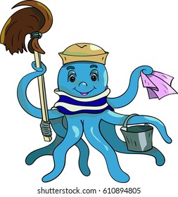 Octopus.Sailor. Cleaner.Cartoon