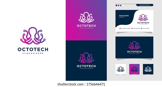 Octotech logo design anda business card, computer, aplication, internet, modern, Premium Vector