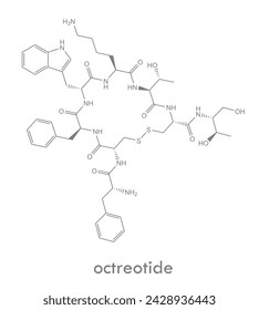 Estructura de octreotida. Molécula de análogo de la somatostatina de acción prolongada, utilizada en el tratamiento de la acromegalia.