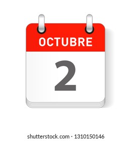 Octuber 2, October 2 date visible on a page a day organizer calendar in spanish Language