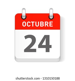 Octuber 24, October 24 date visible on a page a day organizer calendar in spanish Language