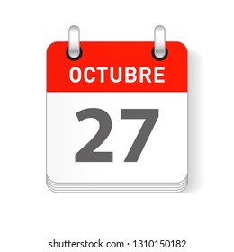 Octuber 27, October 27 date visible on a page a day organizer calendar in spanish Language