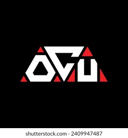 OCU triangle letter logo design with triangle shape. OCU triangle logo design monogram. OCU triangle vector logo template with red color. OCU triangular logo Simple, Elegant, and Luxurious design.