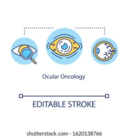 Ocular oncology concept icon. Eyes madical exam idea thin line illustration. Cancer diagnosis. Ophthalmology. Illness treatment. Vector isolated outline RGB color drawing. Editable stroke