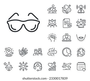 Oculist clinic sign. Online doctor, patient and medicine outline icons. Eyeglasses line icon. Optometry vision symbol. Eyeglasses line sign. Veins, nerves and cosmetic procedure icon. Vector