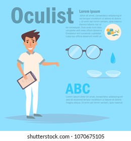 Oculist Vector. Cartoon. Isolated art on blue background. Flat