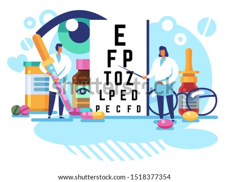 Oculists concept. Eye care and sight diagnostic testing. Ophthalmology laboratory equipment, vision check up vector examination ophthalmological treatment diseases background