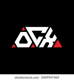 OCX triangle letter logo design with triangle shape. OCX triangle logo design monogram. OCX triangle vector logo template with red color. OCX triangular logo Simple, Elegant, and Luxurious design.