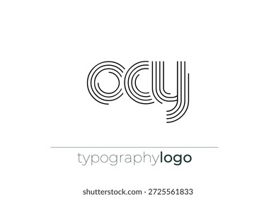 Logotipo da tipografia geométrica moderna da OCY. Composição moderna e elegante com uma ilustração de logotipo de tipografia monocromática projetada com linhas intrincadas.