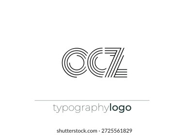 Logotipo da tipografia geométrica moderna OCZ. Composição moderna e elegante com uma ilustração de logotipo de tipografia monocromática projetada com linhas intrincadas.