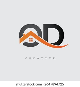 OD House Letter Logo – Creative Real Estate Monogram with Roof Shape and Home Icon for Property, Architecture and Modern Branding Identity