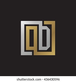 OD initial letters looping linked square elegant logo golden silver black background