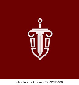 OD initial logo monogram design for legal lawyer vector image with sword and shield