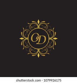 OD Initial logo. Ornament ampersand monogram golden logo black background