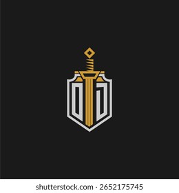 Monograma inicial de OD para imagem em estilo escudo e espada