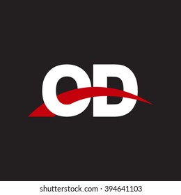 OD initial overlapping swoosh letter logo white red black background