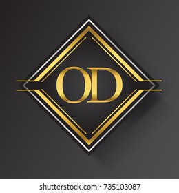 OD Letter logo in a square shape gold and silver colored geometric ornaments. Vector design template elements for your business or company identity.