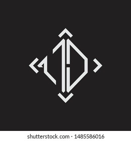 OD Logo Abstract letter Monogram with Arrow in every side isolated on black background