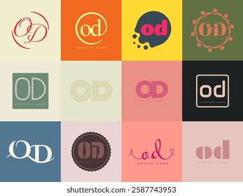 OD logo company template. Letter o and d logotype. Set different classic serif lettering and modern bold text with design elements. Initial font typography. Collection trendy business identity.