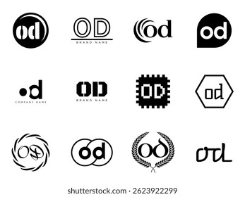 OD logo company template. Letter o and d logotype. Set different classic serif lettering and modern bold text with design elements. Initial font typography. Collection trendy business identity.