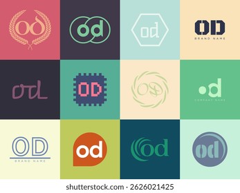 OD logo company template. Letter o and d logotype. Set different classic serif lettering and modern bold text with design elements. Initial font typography. Collection trendy business identity.