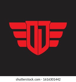 OD Logo monogram with emblem and wings element design template on red colors