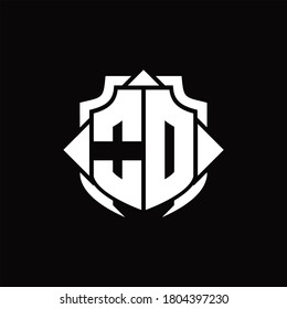 OD-Logo-Monogramm mit Schildlinie und 3 Pfeile Design-Vorlage auf schwarzem Hintergrund