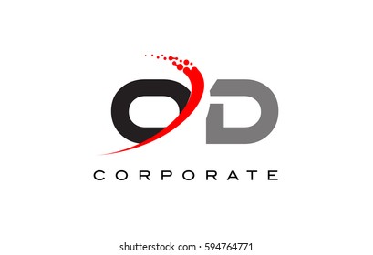 OD Modern Letter Logo Design with Red Swoosh and Dots