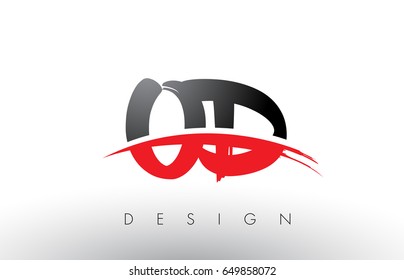 OD O D Brush Logo Letters Design with Red and Black Colors and Brush Letter Concept.
