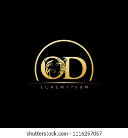 OD O D GOld letter logo with luxury floral design.