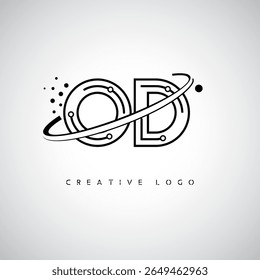 OD Orbit Monogram Logo - Futuristic Minimal Letter mark with Circular Line Art, Tech-Inspired Dots and Space Motion Concept for Modern Branding Identity (Logotipo de Monograma de Órbita OD - Marca de Letra Mínima Futurista com Linha de Arte Circular, Pontos Inspirados na Tecnologia e Conceito de Movimento Espacial para Identidade de Marca Moderna)