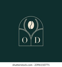 OD Diseño de logotipo único y simple combinación de letras y grano de café