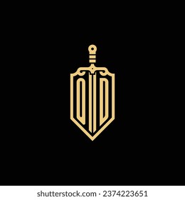 Escudo vintage OD y logotipo inicial de espada en un diseño profesional de alta calidad que se imprimirá a través de cualquier medio impreso