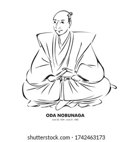 Oda Nobunaga (1534 – 1582) Japanese Historical figure calligraphy style illustration