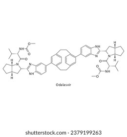Estructura molecular esquelética plana de Odalasvir Inhibidor de la proteasa antival, NS5A fármaco utilizado en el tratamiento de la hepatitis C. Diagrama científico de ilustraciones vectoriales.