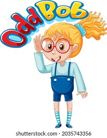 Odd Bob-Logo-Schriftdesign mit nerdischer Mädchengrafik