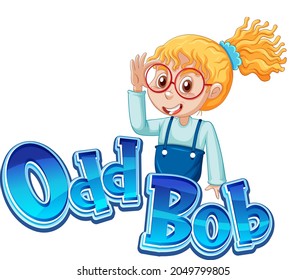 Diseño de texto con el logo de Odd Bob con la ilustración de una chica nerd