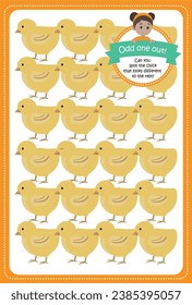 
odd one out game for kids spot the chick that looks different to the rest printable template for kindergarten preschool