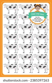 odd one out game for kids spot the cow that looks different to the rest printable template for kindergarten preschool