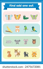 odd one out game for kids spot the illustration that looks different to the rest printable template for kindergarten preschool